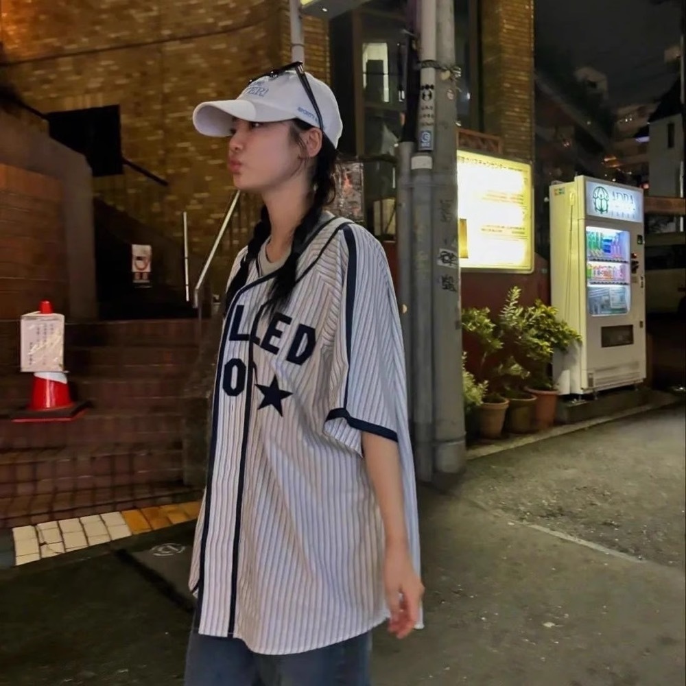 Aespa NingNing Striped Sporty Jersey  Oversized  Tee 