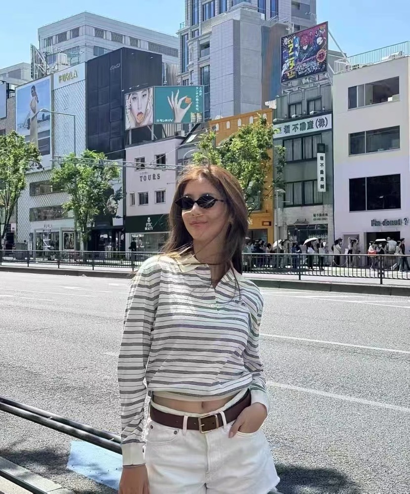 TXT Beomgyu White Striped Long Sleeve Polo Shirt