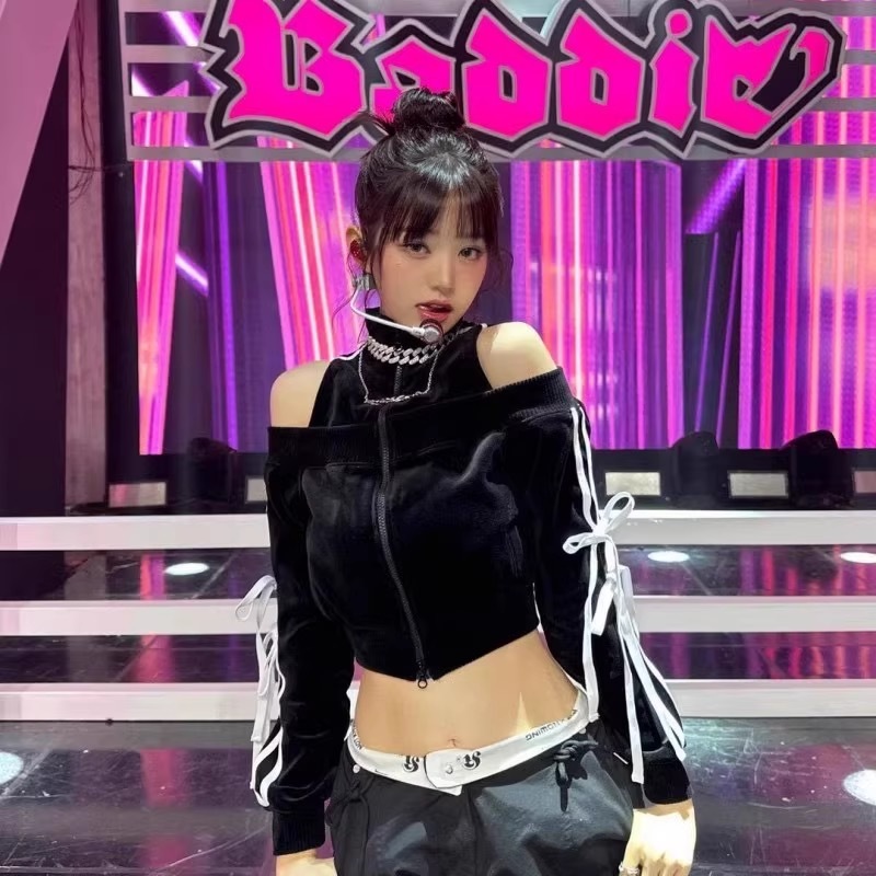 IVE WonYoung-Baddie Black Strapless Pants Suit Set