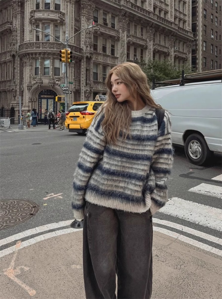  TXT Soobin inspired Blue Stripes Knit Sweater