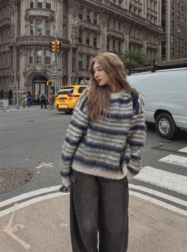  TXT Soobin inspired Blue Stripes Knit Sweater