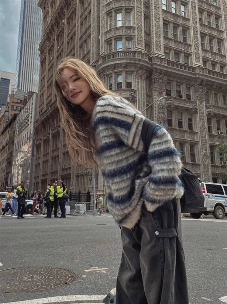  TXT Soobin inspired Blue Stripes Knit Sweater