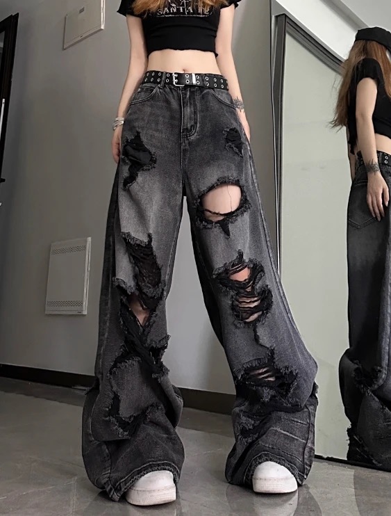 TXT Yeonjun Black Washed Tattered Denim inspired Jeans Pant 