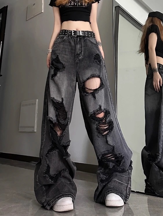 TXT Yeonjun Black Washed Tattered Denim inspired Jeans Pant 