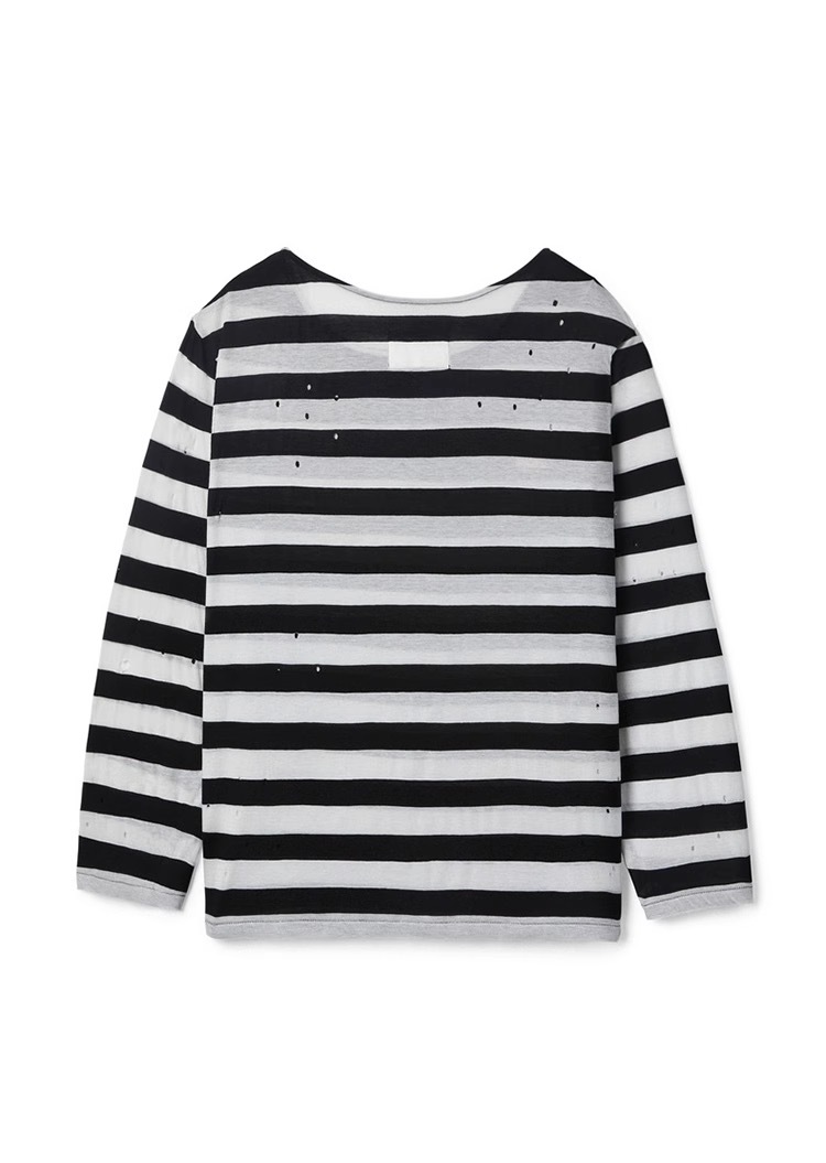 Aespa Ningning Inspired Striped Off-Shoulder Long Sleeve Tee