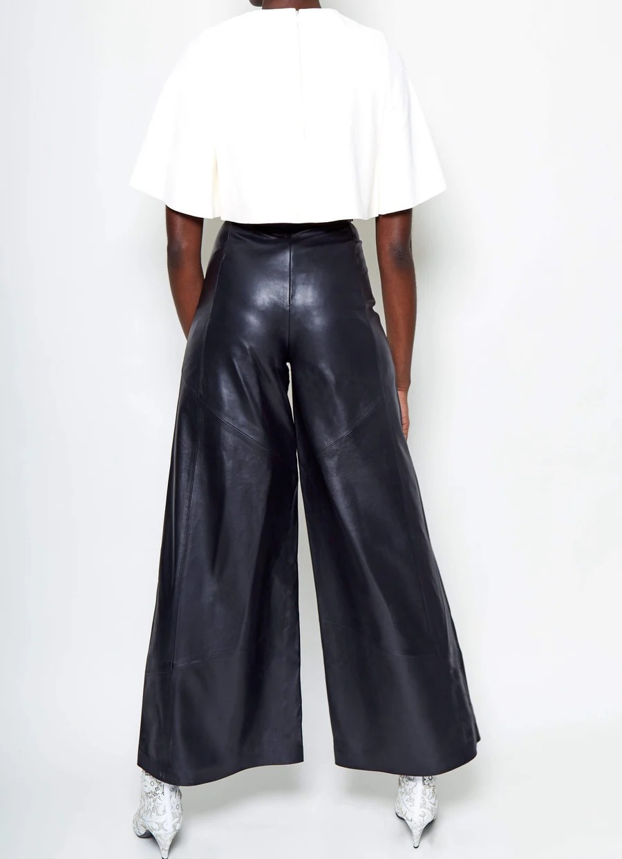 BLACK WIDE LEG LEATHER TROUSER PANTS-Ateez outfit inspiration