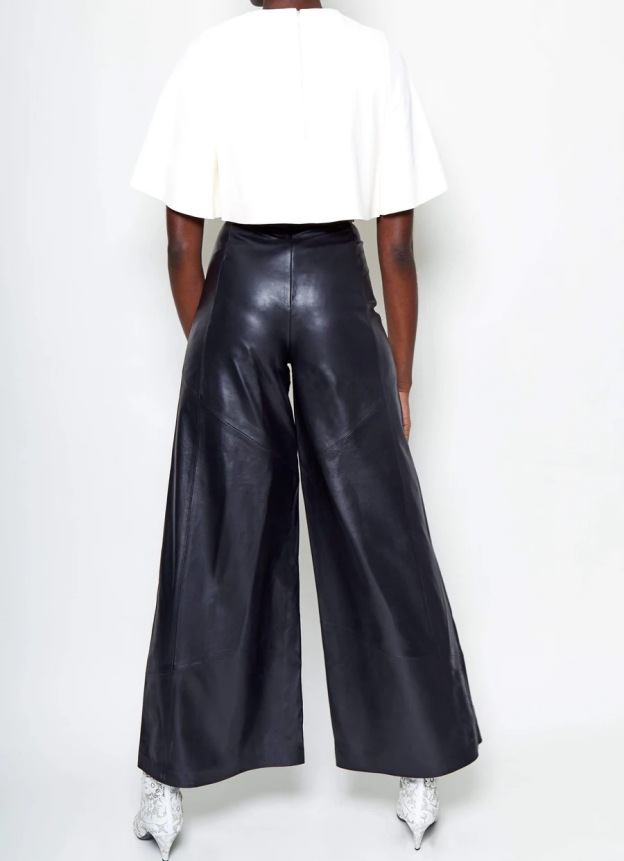 BLACK WIDE LEG LEATHER TROUSER PANTS-Ateez outfit inspiration
