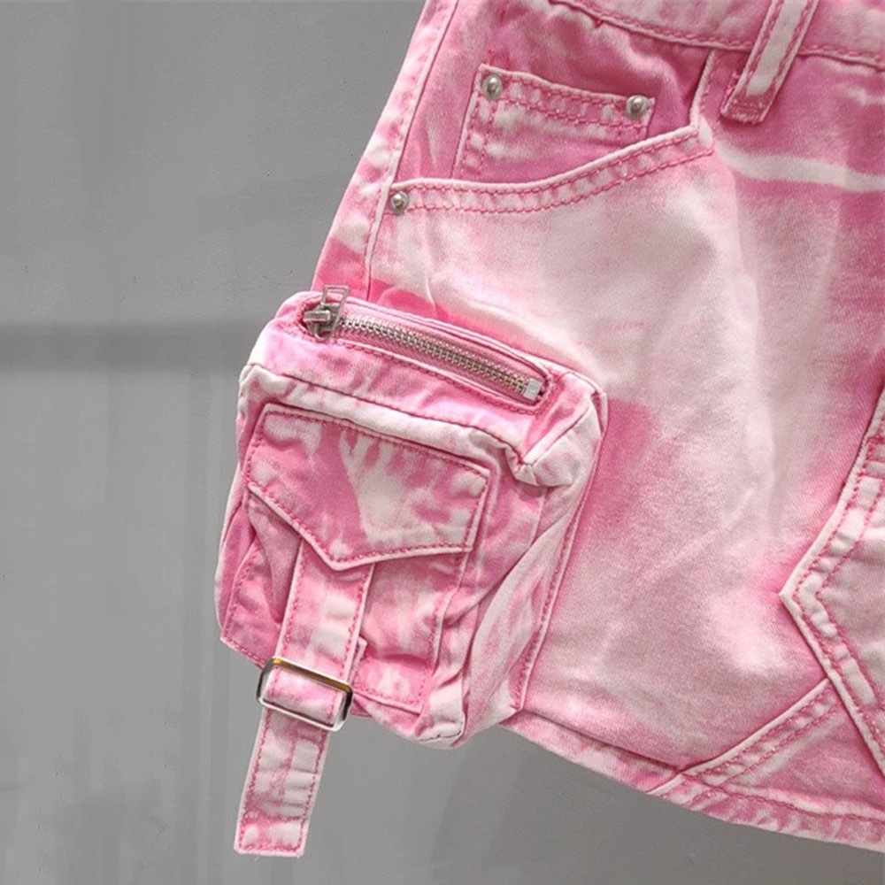 Babymonster Ahyeon Pink Utility Denim Skirt 