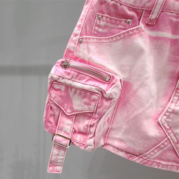 Babymonster Ahyeon Pink Utility Denim Skirt 