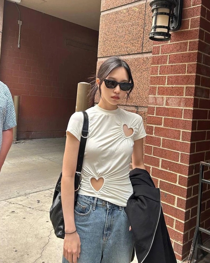 Twice MinaWhite Hollow Heart T-Shirt 