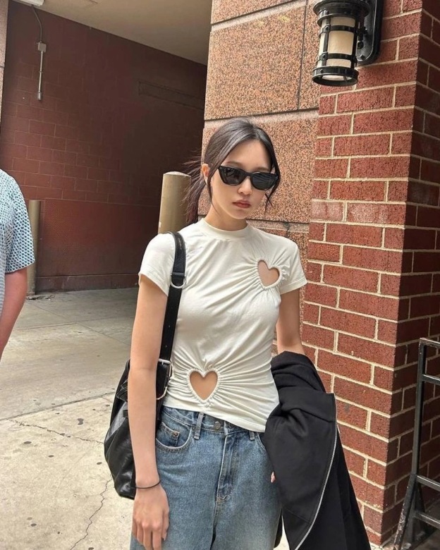 Twice MinaWhite Hollow Heart T-Shirt 