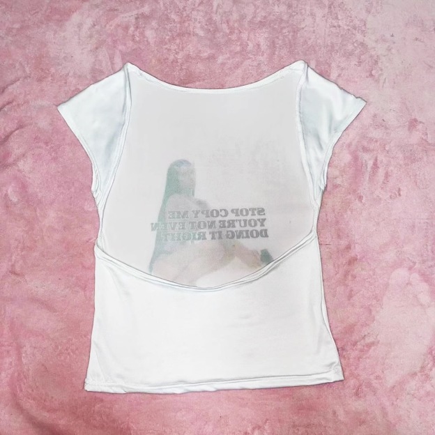  Y2K-STOP COPY ME See-Through Backless Tee