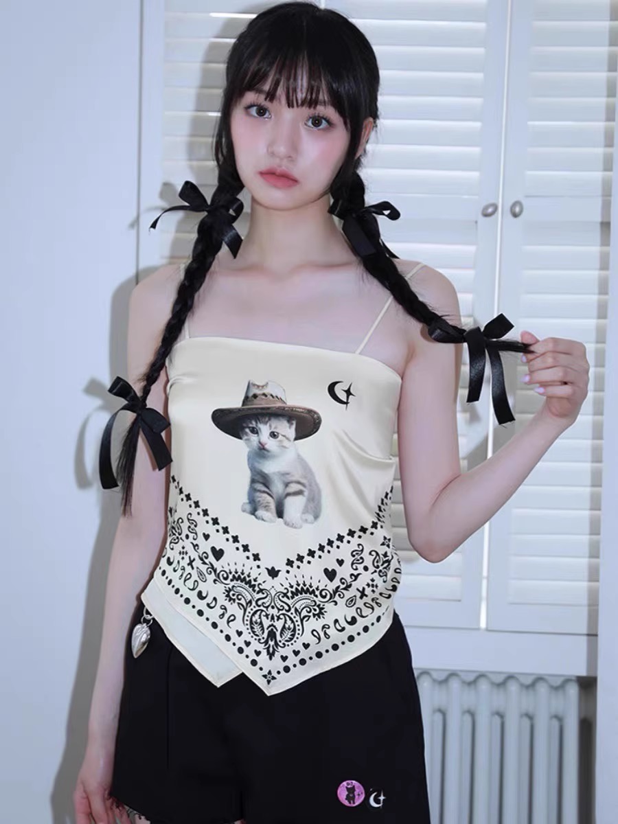 Aespa Karina inspired Y2K Kitten Strap Cami Top