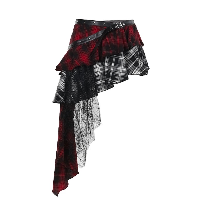 Red Black Irregular Plaid Half Skirt-Straykids concert outfitidea for STAY
