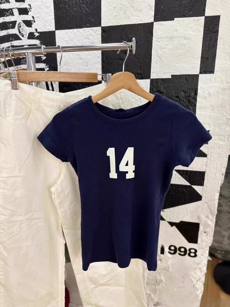 Babymonster Ahyeon Navy Blue "14" Crewneck T-Shirt 