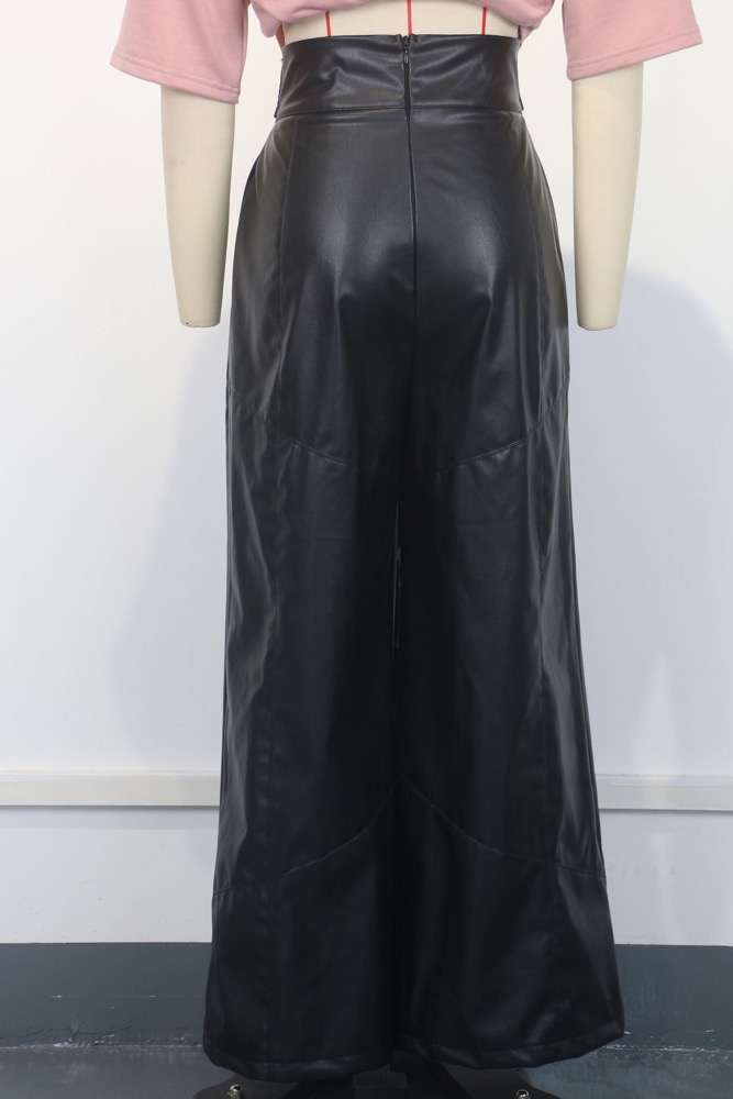 BLACK WIDE LEG LEATHER TROUSER PANTS-Ateez outfit inspiration