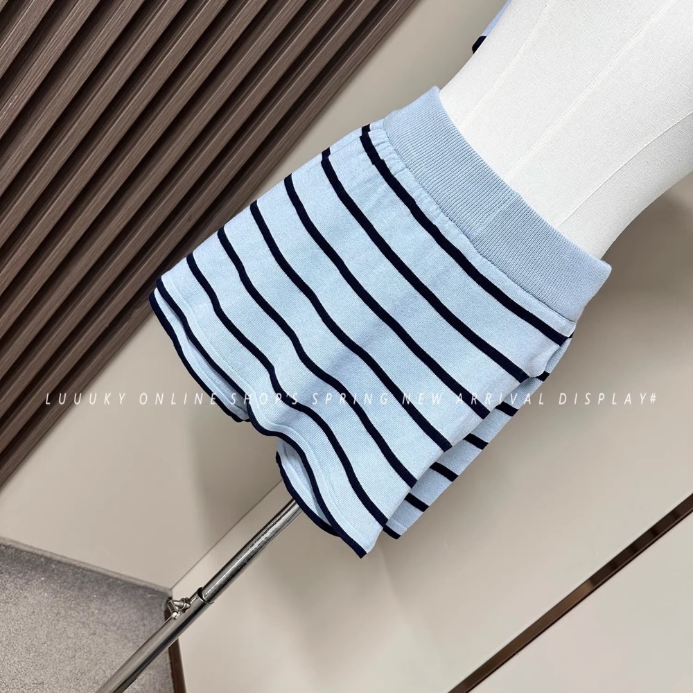 blackpink Jennie Inspired Blue Striped Knit Cardigan Skirt Set