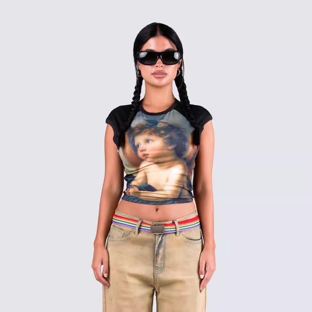 Y2K Kids Print Colorblock T-Shirt 