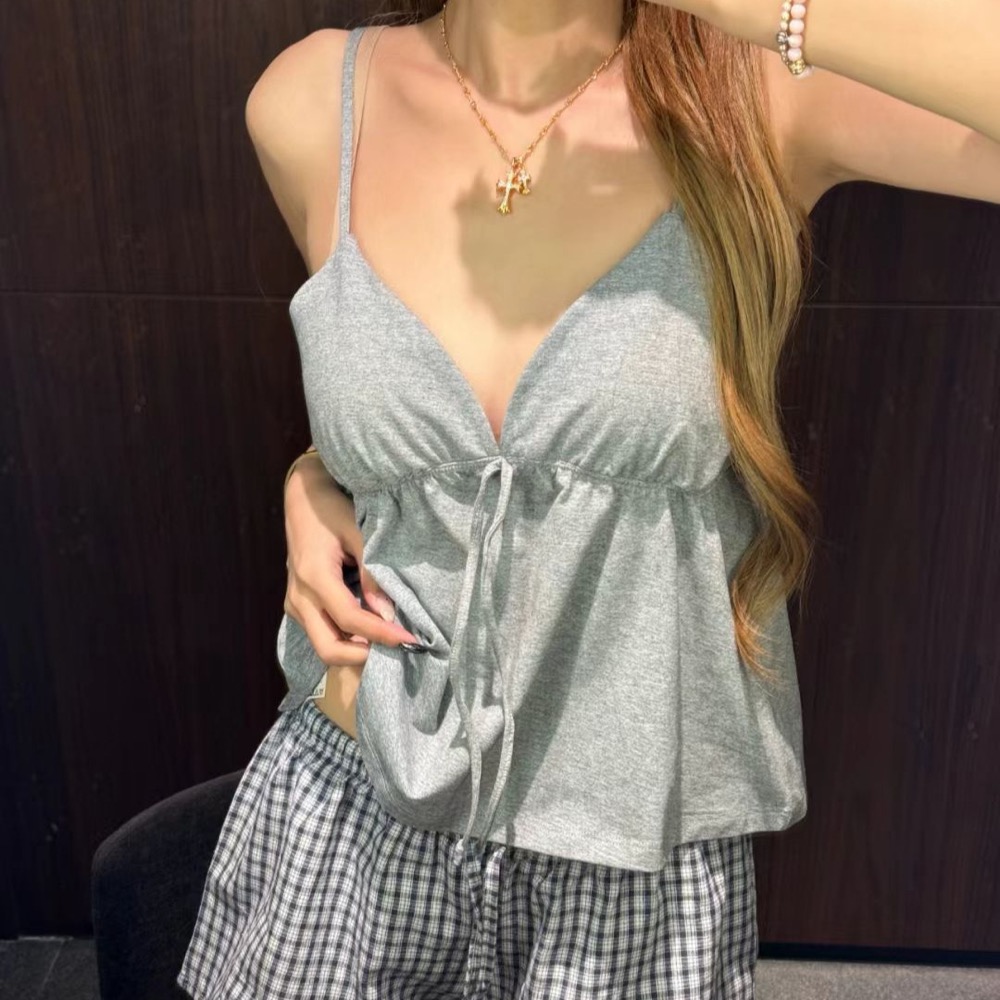 BLACKPINK ROSÉ Same Style Lace Trim V-Neck Tie Strap Cami Top