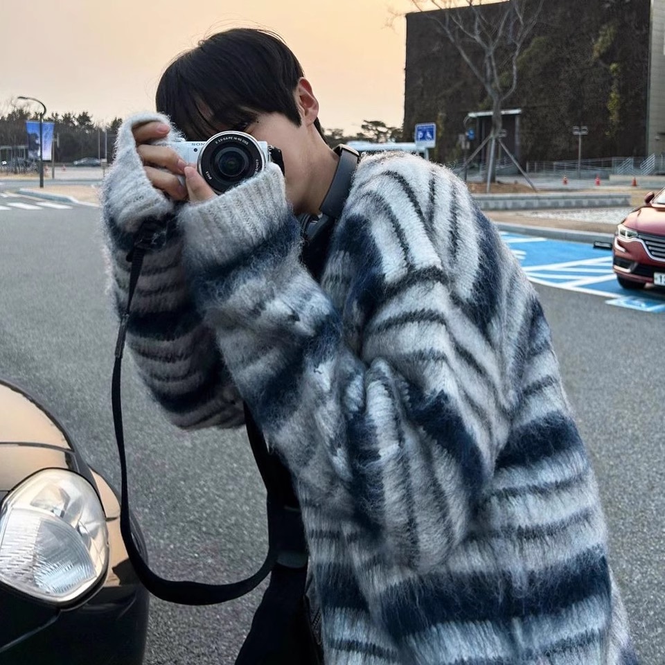  TXT Soobin inspired Blue Stripes Knit Sweater