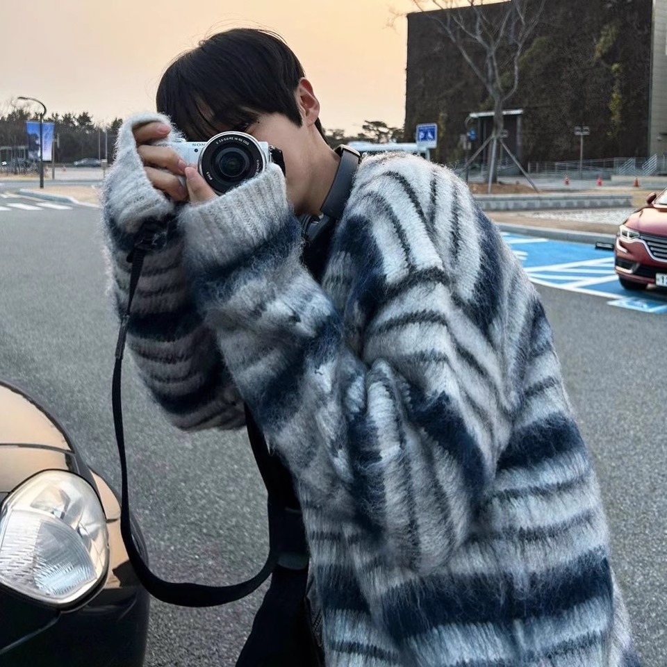  TXT Soobin inspired Blue Stripes Knit Sweater