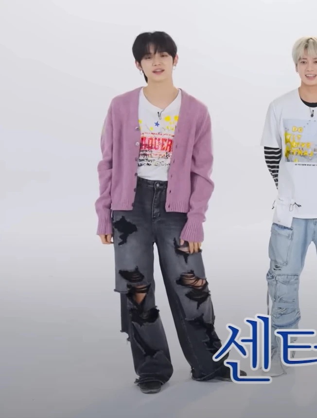 TXT Yeonjun Black Washed Tattered Denim inspired Jeans Pant 