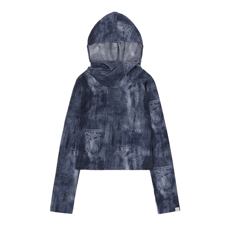 Aespa Winter Sun Protection Denim-Print Long Sleeve Tee shirt