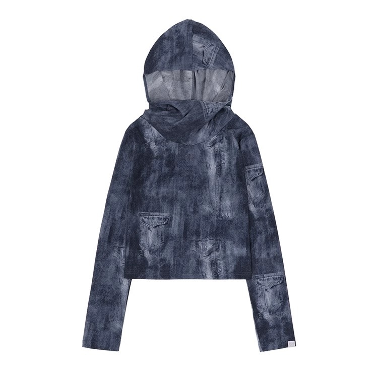 Aespa Winter Sun Protection Denim-Print Long Sleeve Tee shirt