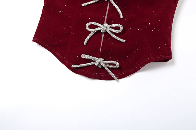 BabyMonster Ahyeon-Red Corset Bowknot Accent Top