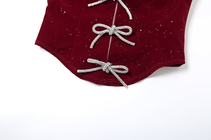 BabyMonster Ahyeon-Red Corset Bowknot Accent Top