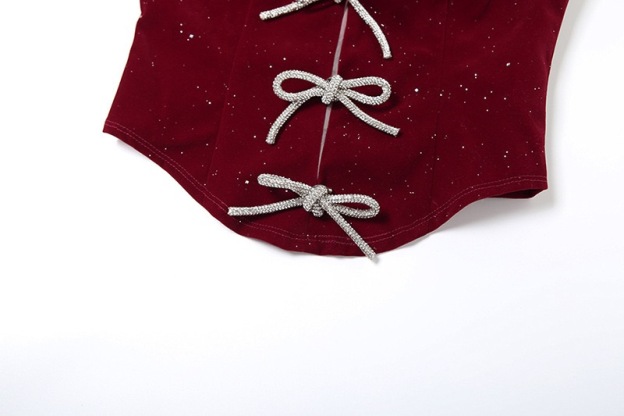 BabyMonster Ahyeon-Red Corset Bowknot Accent Top