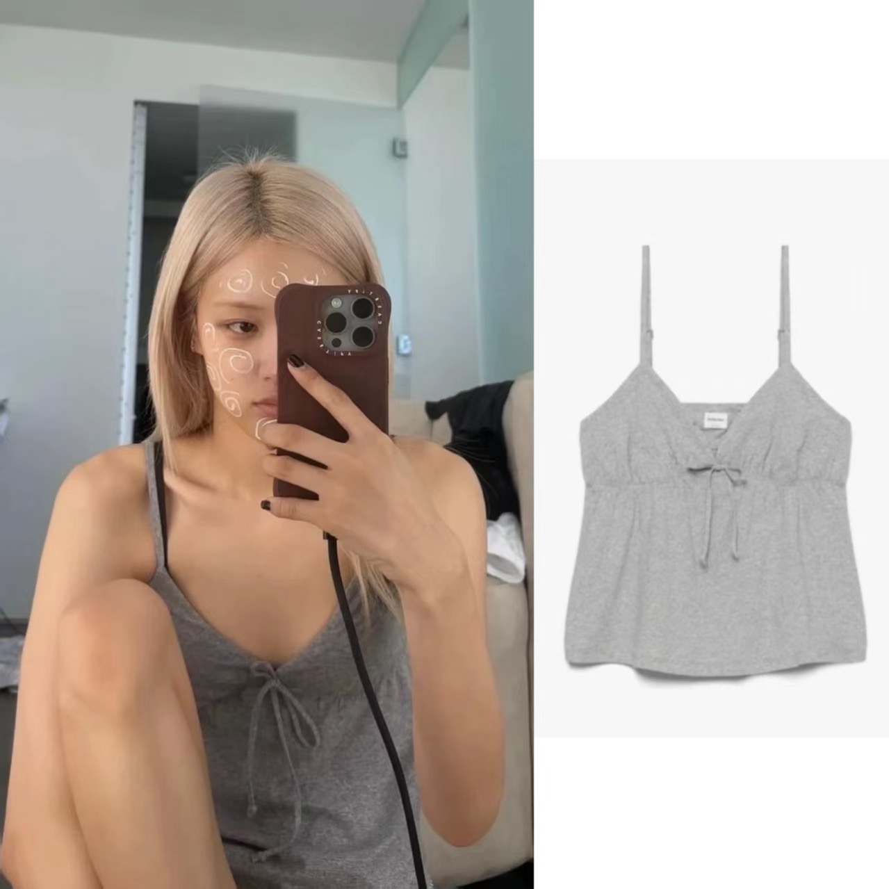 BLACKPINK ROSÉ Same Style Lace Trim V-Neck Tie Strap Cami Top