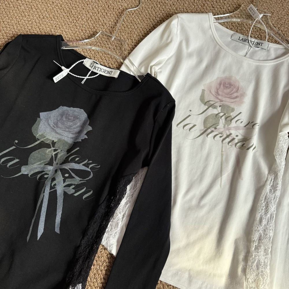 GIDLE Minnie Miyeon Inspired Rose Lace Trim Long Sleeve Tee