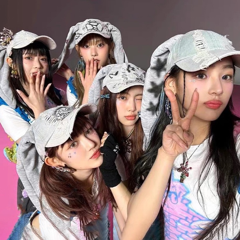 Y2K Grunge Rabbit Ear Baseball Cap Hat-Newjeans