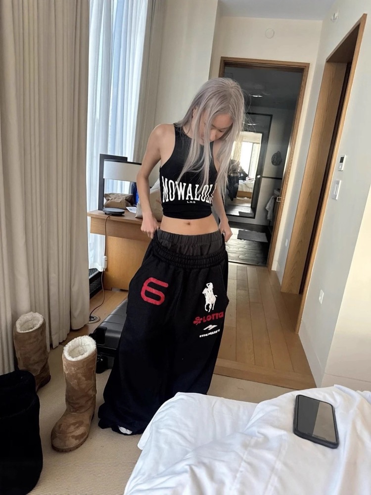 Enhypen NI-KI inspired Angel War Horse Embroidered Baggy Sweatpants Mowalola LEARL Pants