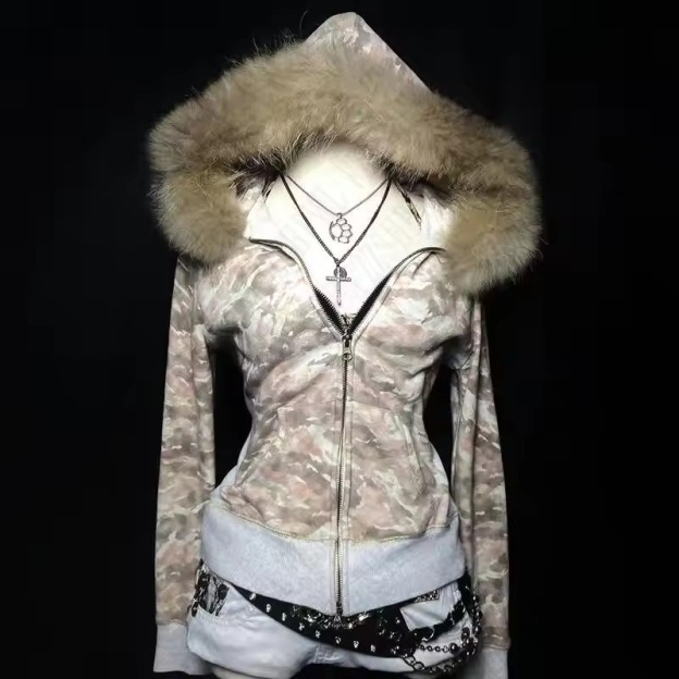 Y2K Vintage Faux Fur Hooded Jacket