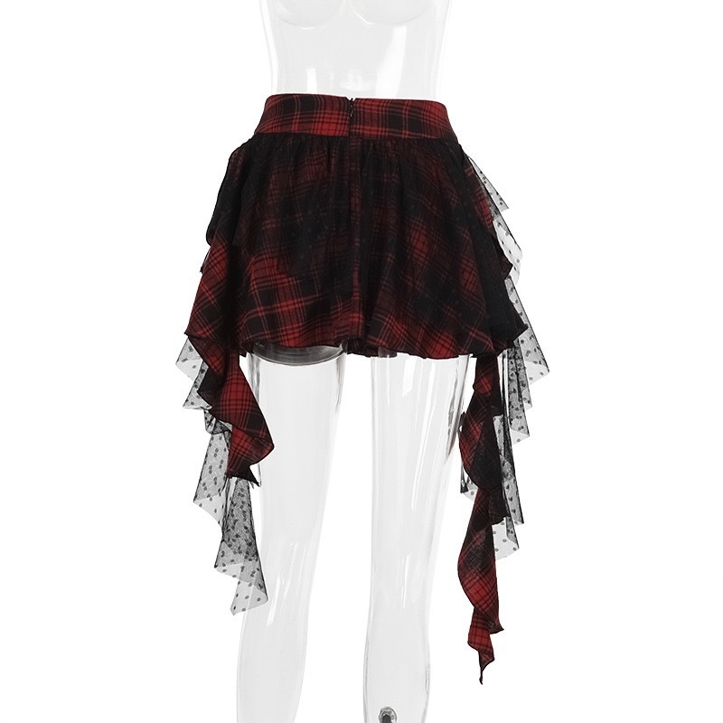 Red Black Polka Dot Mesh Half Skirt-Straykids concert outfitidea for STAY