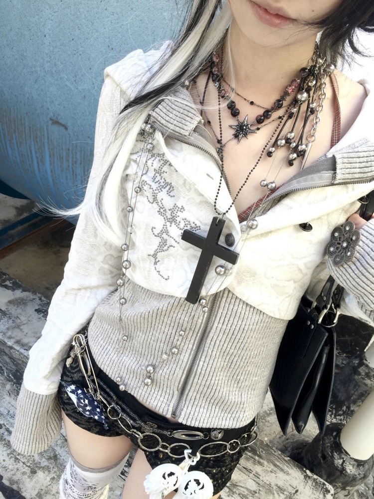 Y2K-Grunge Hooded Knit Sweatshirt