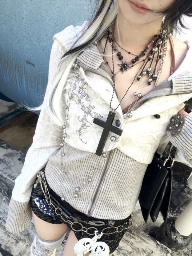 Y2K-Grunge Hooded Knit Sweatshirt