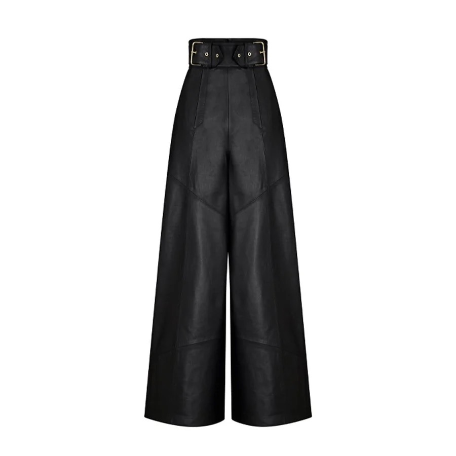 BLACK WIDE LEG LEATHER TROUSER PANTS-Ateez outfit inspiration