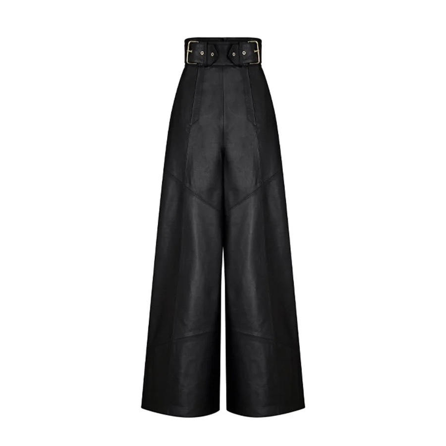 BLACK WIDE LEG LEATHER TROUSER PANTS-Ateez outfit inspiration