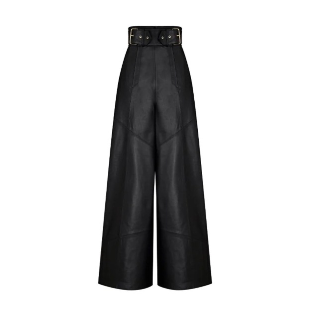 BLACK WIDE LEG LEATHER TROUSER PANTS-Ateez outfit inspiration