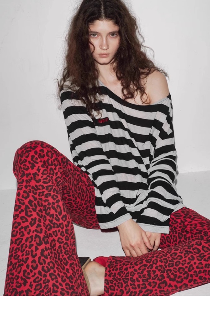 Aespa Ningning Inspired Striped Off-Shoulder Long Sleeve Tee