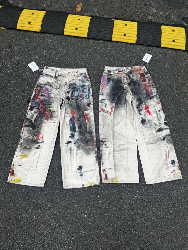 Katseye lara inspired AC Hand Drawn Splash Ink Denim Jeans  Pants