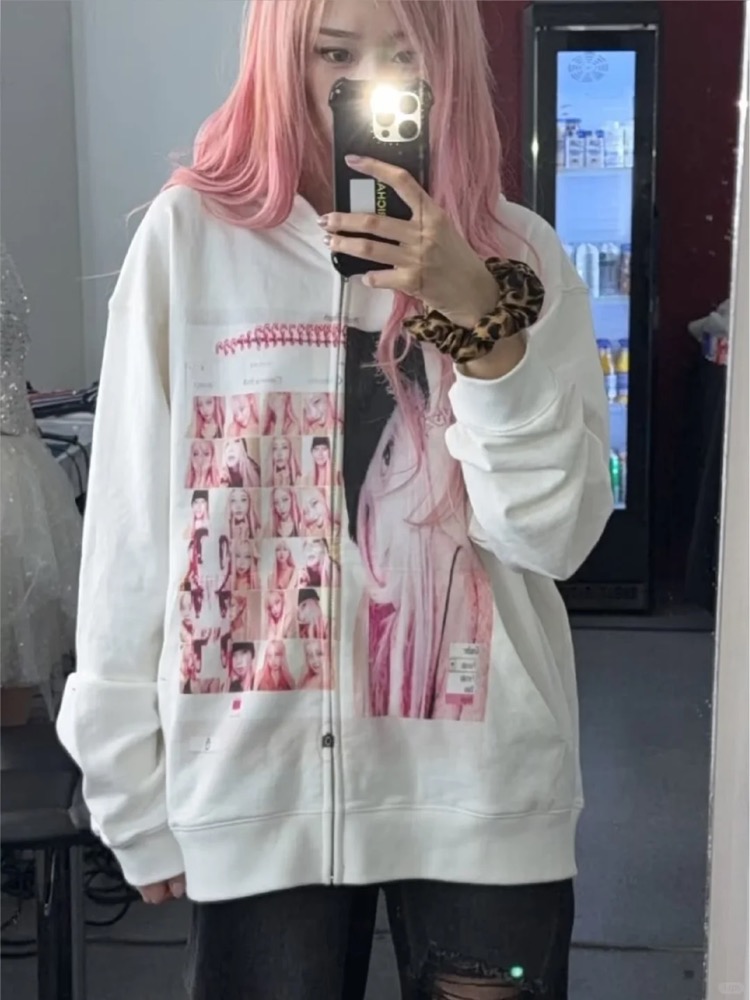 Giselle White Zipper Hoodie Jacket-Aespa Giselle