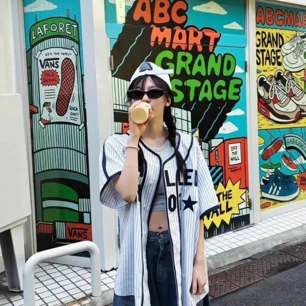 Aespa NingNing Striped Sporty Jersey  Oversized  Tee 