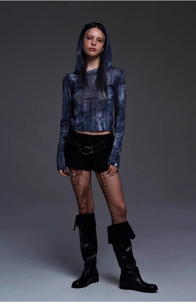 Aespa Winter Sun Protection Denim-Print Long Sleeve Tee shirt