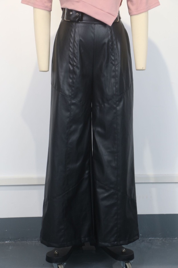 BLACK WIDE LEG LEATHER TROUSER PANTS-Ateez outfit inspiration