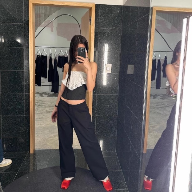 Babymonster Ahyeon Inspired Black White Off-Shoulder Top 