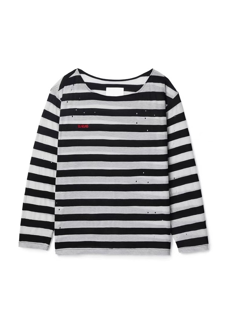 Aespa Ningning Inspired Striped Off-Shoulder Long Sleeve Tee